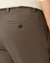 View of model wearing Dark Pebble Easy Khakis, Straight Fit.