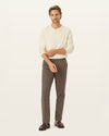 Front view of model wearing Dark Pebble Easy Khakis, Straight Fit.