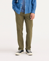 Front view of model wearing Army Olive Ultimate Chinos, Slim Fit.