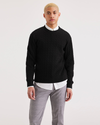 Front view of model wearing Beautiful Black Crewneck Sweater, Regular Fit.