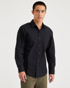 Front view of model wearing Beautiful Black Essential Button-Up Shirt, Classic Fit.