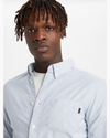 View of model wearing Bengal Stripe Stretch Oxford Shirt, Slim Fit.