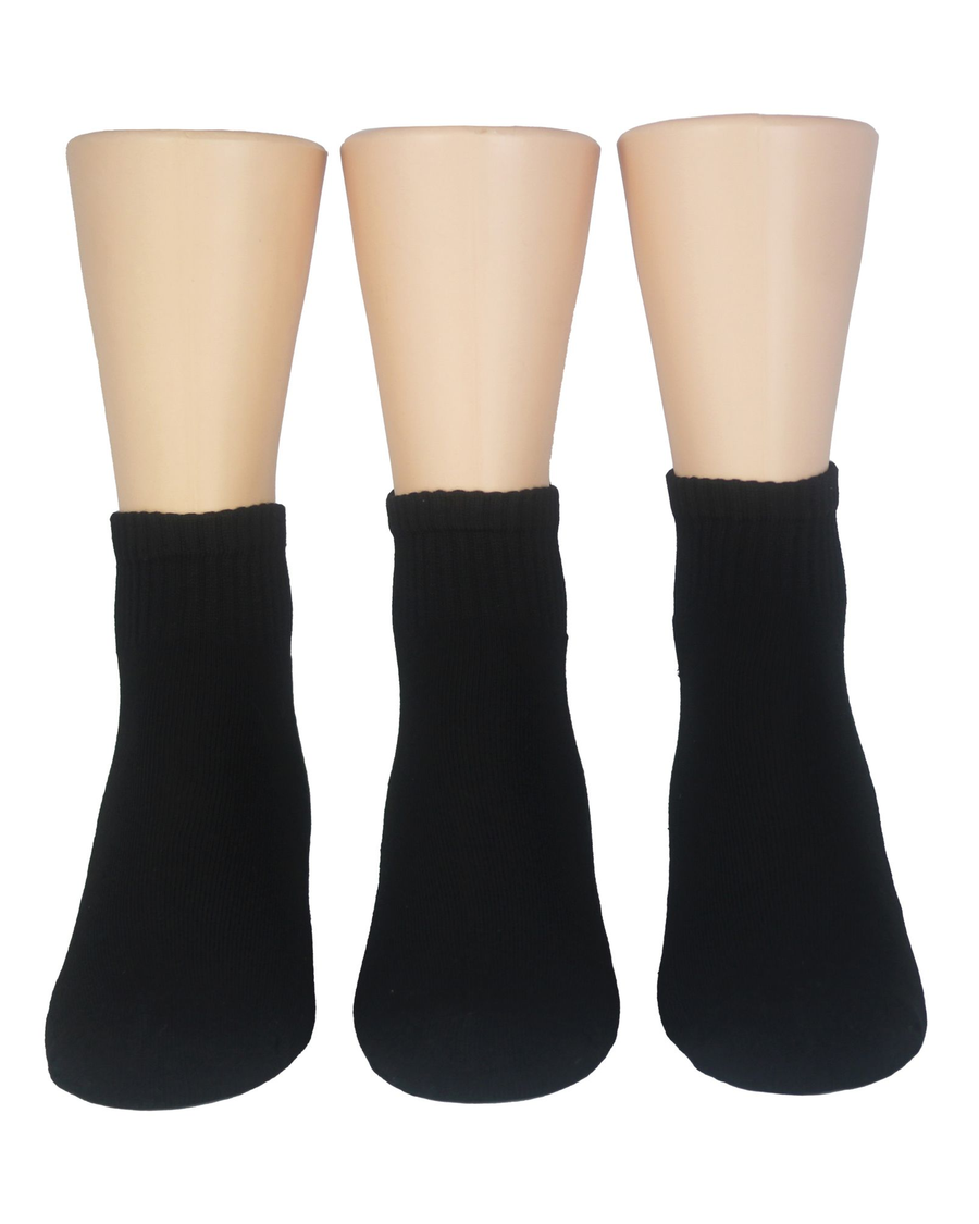 Back view of  Black 1/2 Cushion Quarter Socks, 3 Pack.