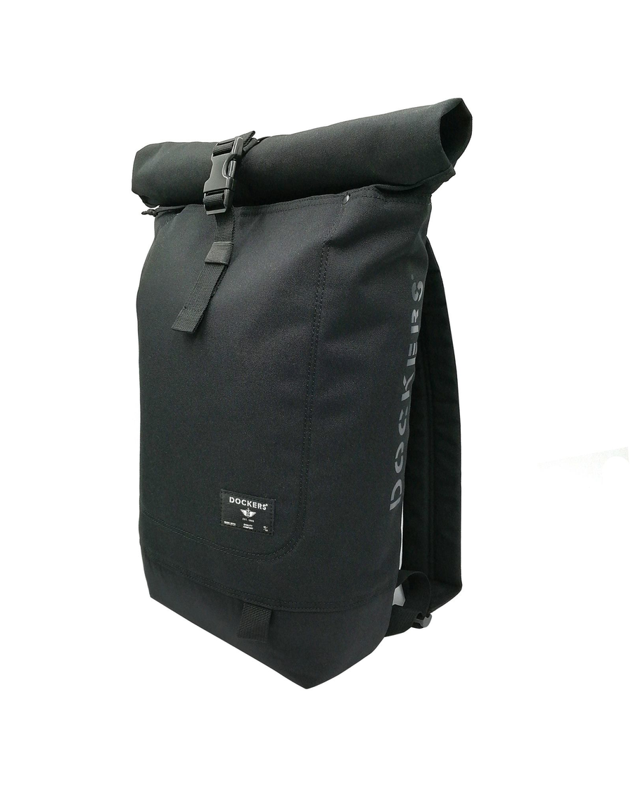 View of model wearing Black Roll Up Backpack, 23 L.