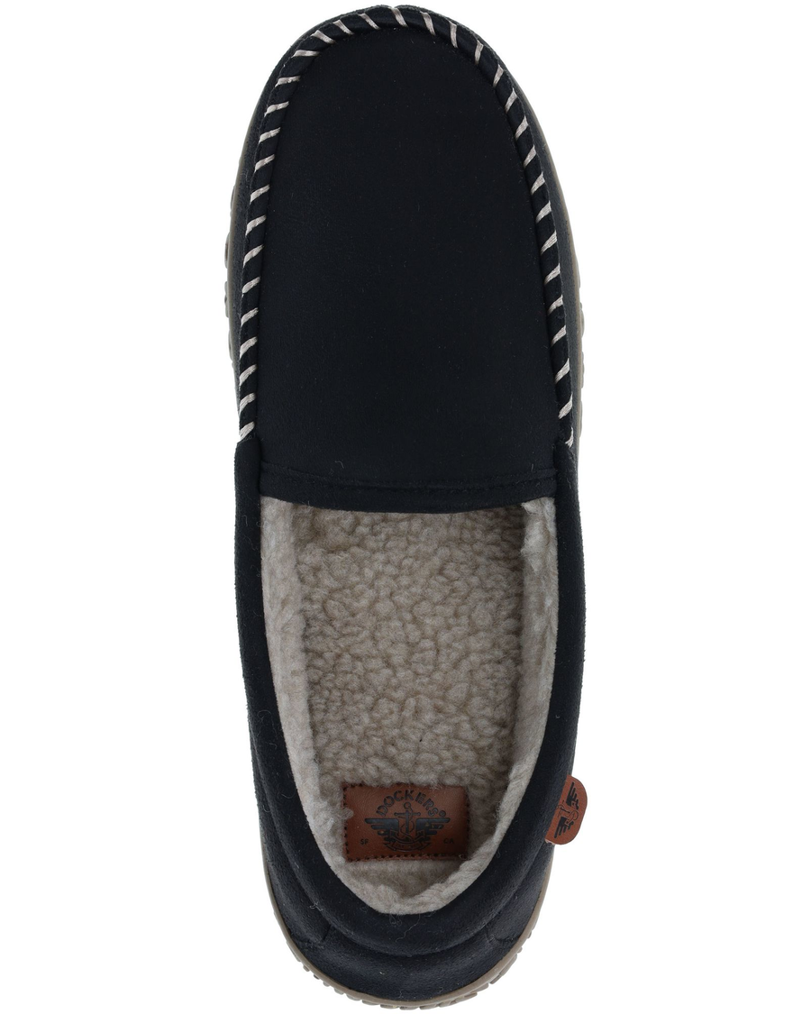 View of  Black Rugged Microsuede Moccasin Slippers.