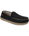 Front view of  Black Rugged Microsuede Moccasin Slippers.