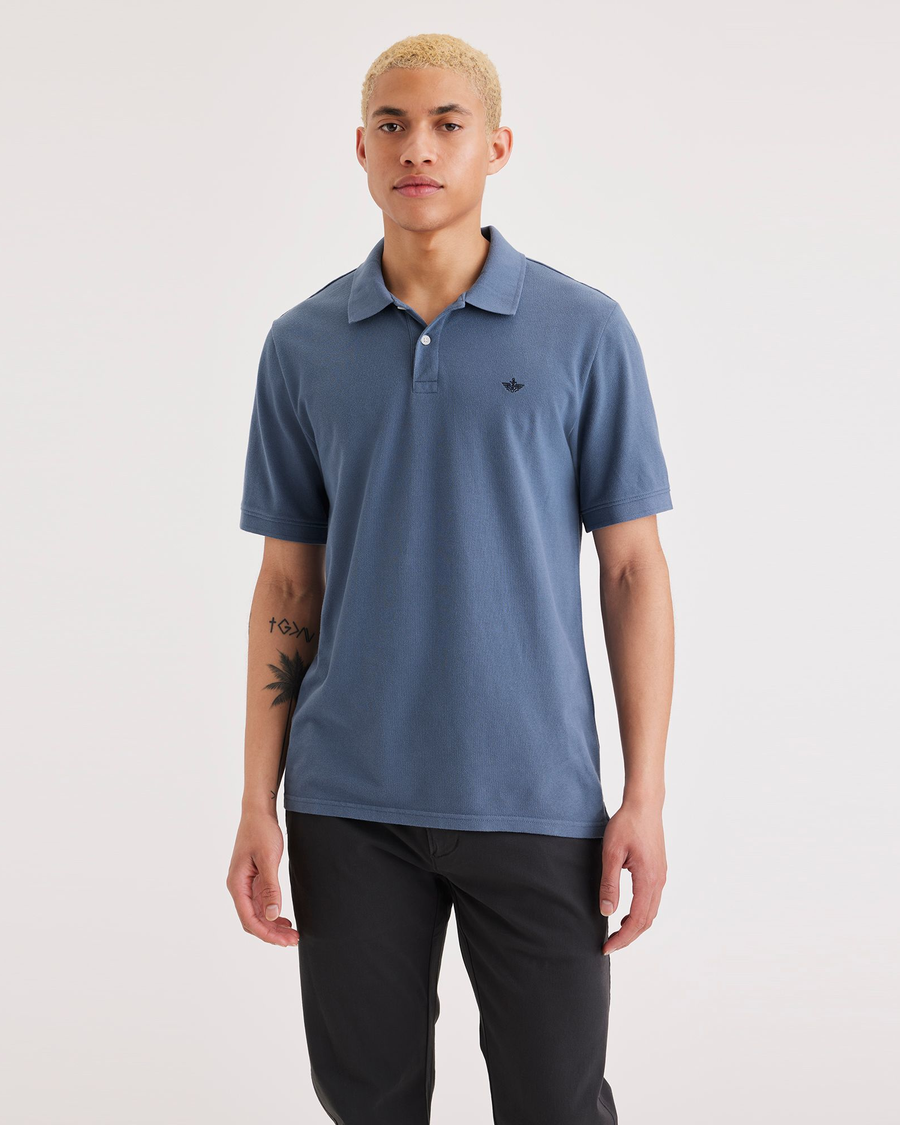 Front view of model wearing Bluefin Rib Collar Polo, Slim Fit.