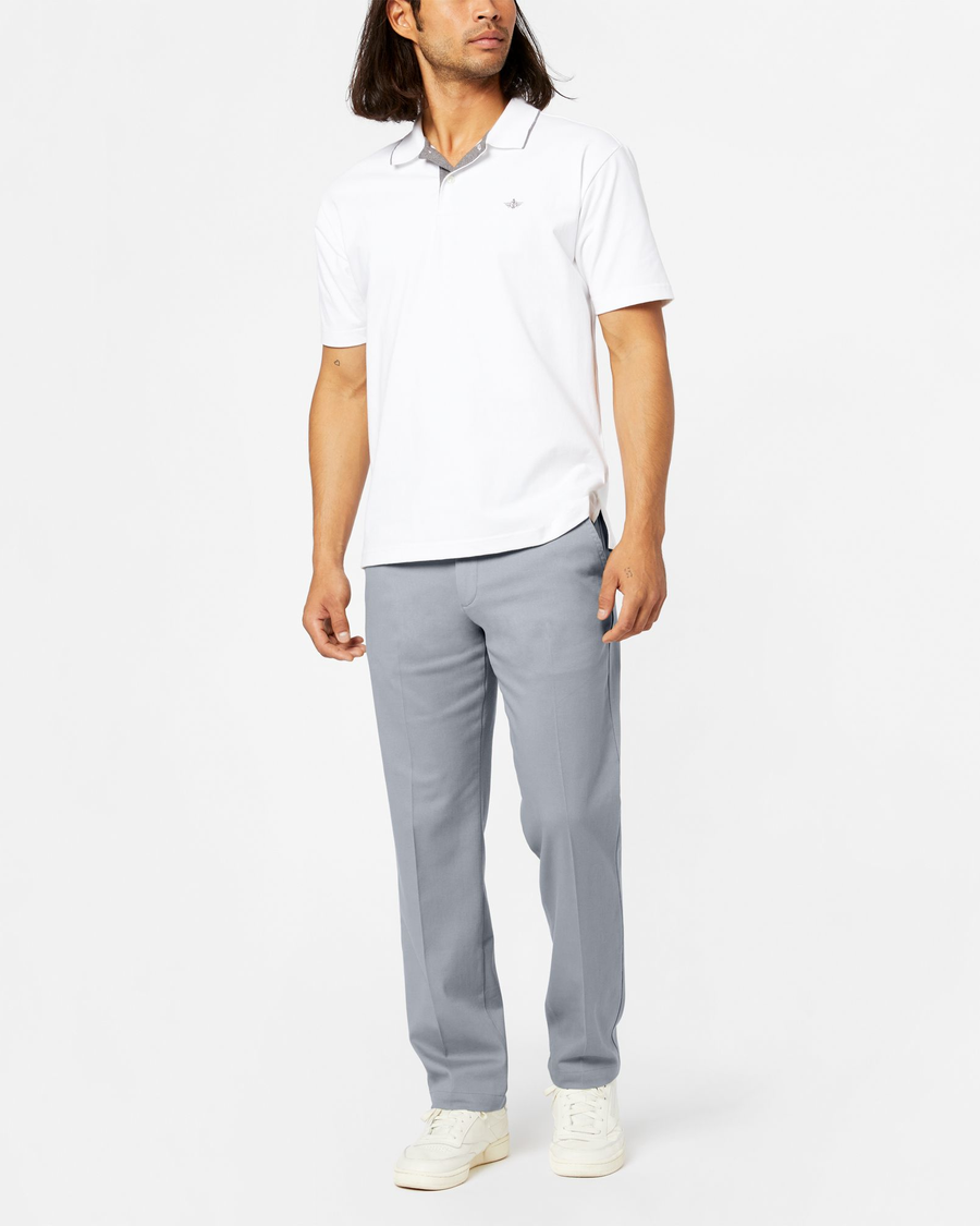 Front view of model wearing Burma Grey Easy Khakis, Straight Fit.