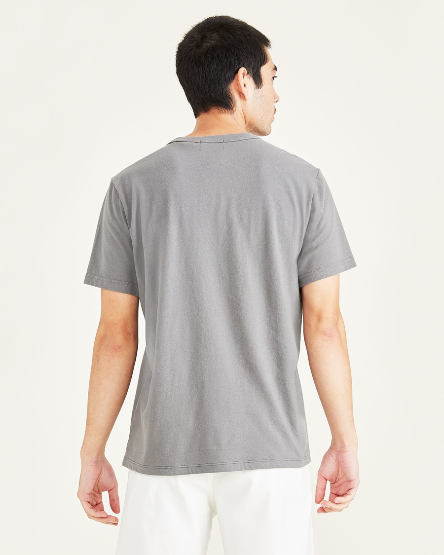 Back view of model wearing Burma Grey Original Tee, Slim Fit.