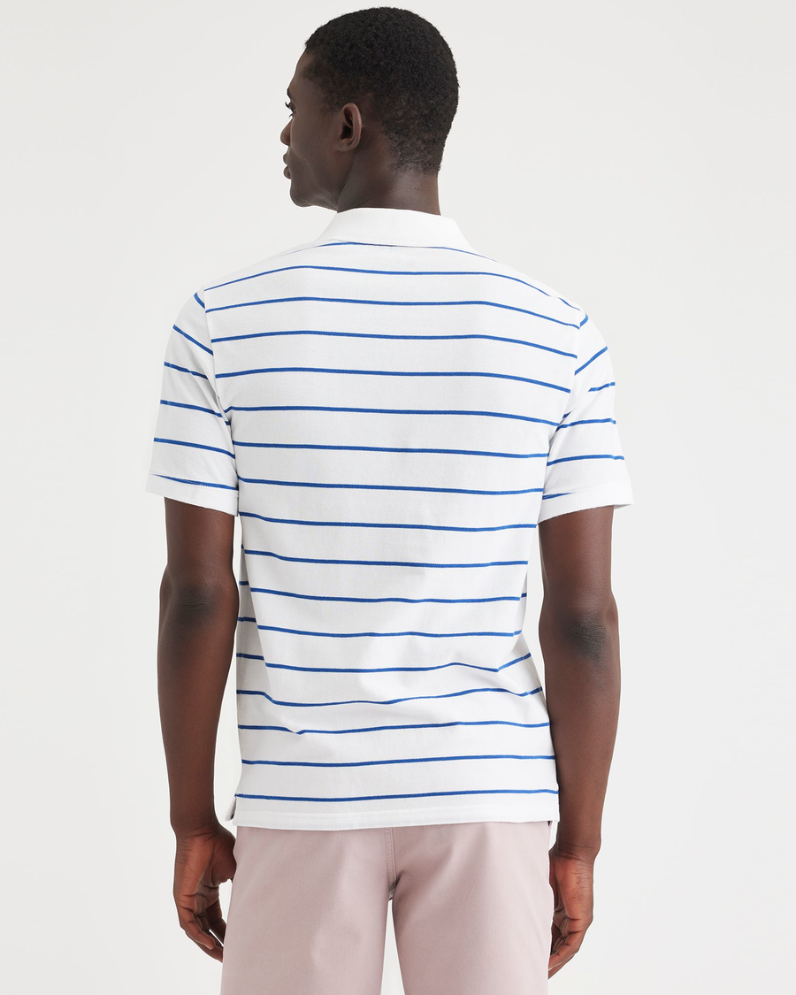 Back view of model wearing Caladium Lucent White Rib Collar Polo, Slim Fit.