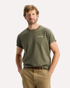 View of model wearing Camo Graphic Tee, Regular Fit.