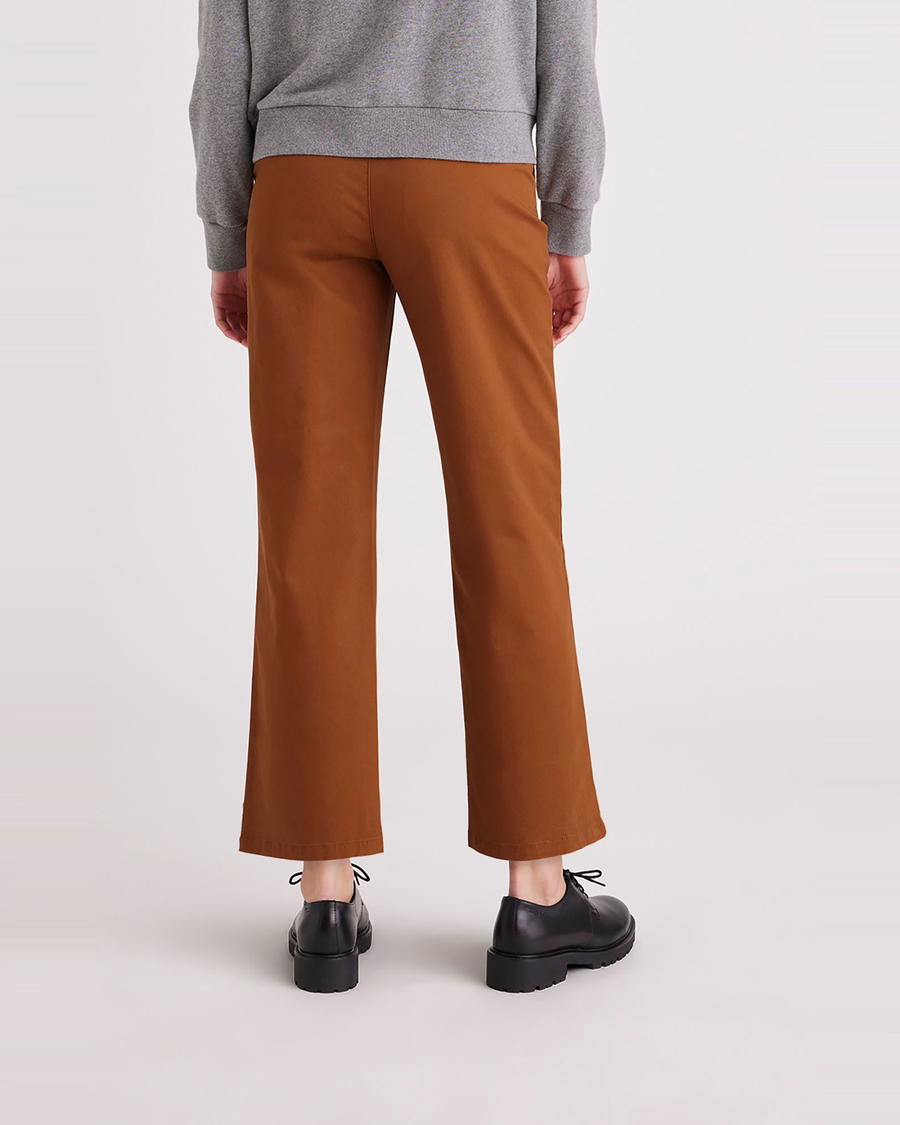 Back view of model wearing Caramel Cafe Weekend Chinos, High Straight Fit.