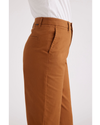 Side view of model wearing Caramel Cafe Weekend Chinos, High Straight Fit.