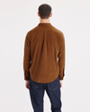 Back view of model wearing Caramel Cafe Work Shirt, Regular Fit.