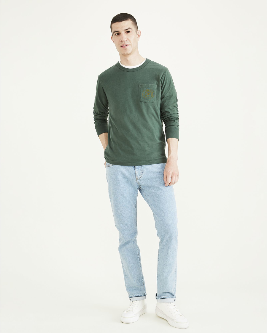 View of model wearing Cilantro Long Sleeve Pocket Tee, Regular Fit.