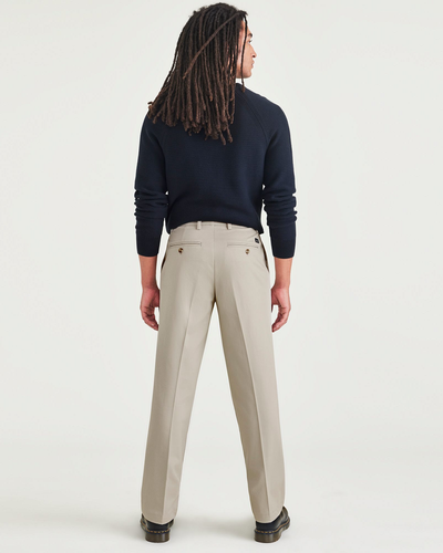 Back view of model wearing Cloud Signature Iron Free Khakis, Classic Fit with Stain Defender®.