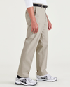 Side view of model wearing Cloud Signature Iron Free Khakis, Straight Fit with Stain Defender®.