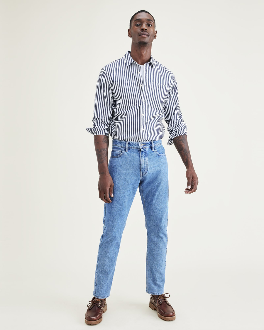 Front view of model wearing Coastal Stretch Jean Cut Pants, Slim Fit.