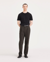 Front view of model wearing Coffee Bean Easy Khakis, Pleated, Classic Fit.