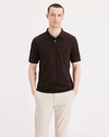 Front view of model wearing Coffee Bean Rib Collar Polo, Slim Fit.