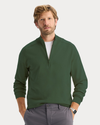 View of model wearing Dark Forest Go Half-Zip Sweater, Regular Fit.
