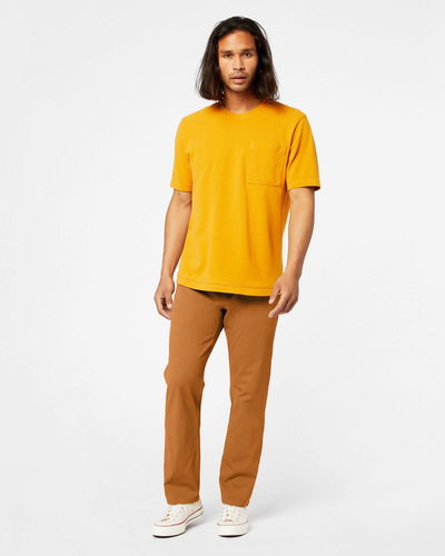 Front view of model wearing Dark Ginger Ultimate Chinos, Straight Fit.