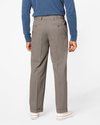 View of model wearing Dark Pebble Comfort Khakis, Pleated, Relaxed Fit.