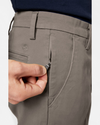 View of model wearing Dark Pebble Workday Khakis, Slim Fit.