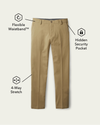 View of model wearing Dark Pebble Workday Khakis, Slim Fit.