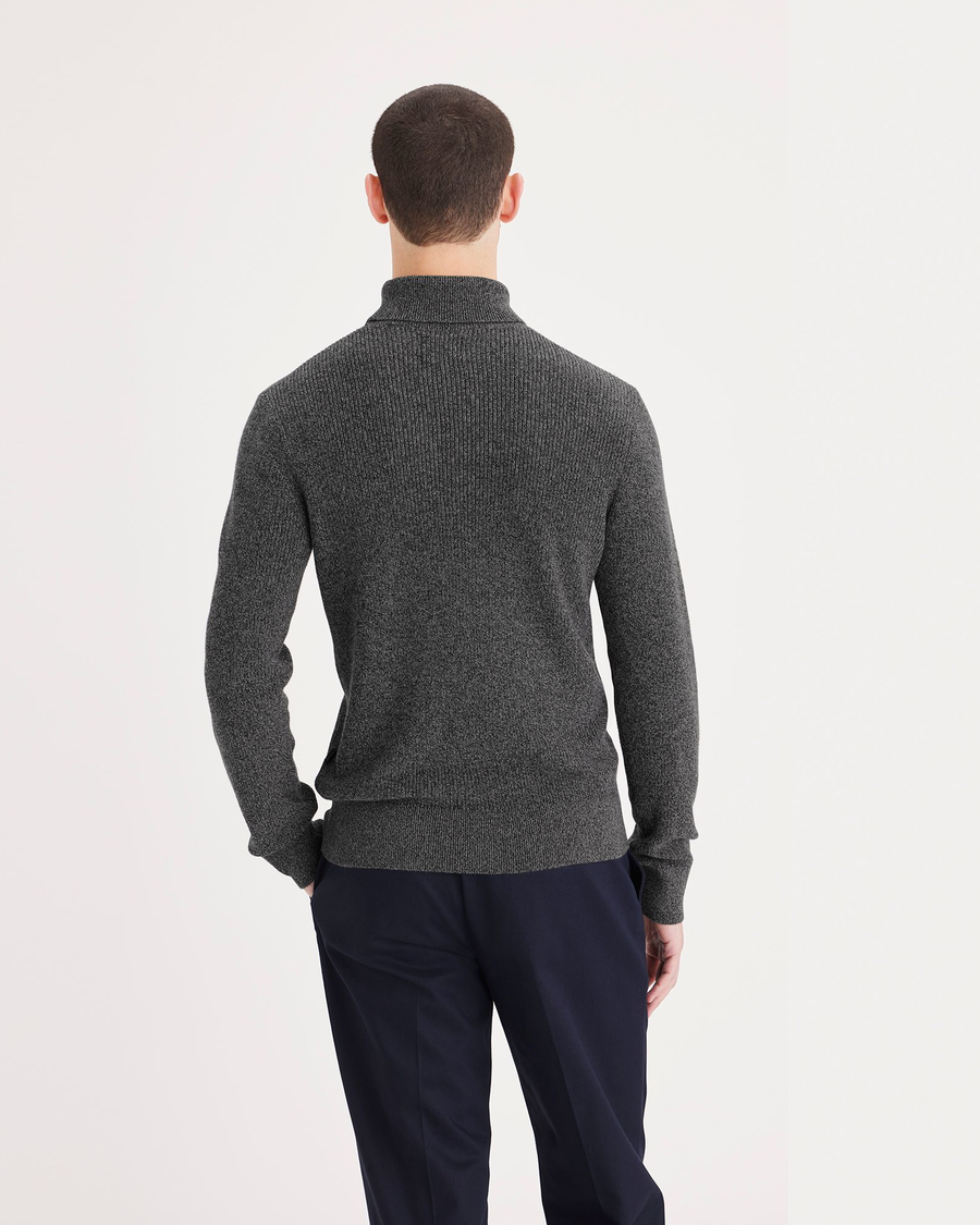 Back view of model wearing Deep Forest Turtleneck Sweater, Regular Fit.