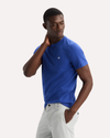 View of model wearing Deep Ultramarine Crewneck Tee, Slim Fit.