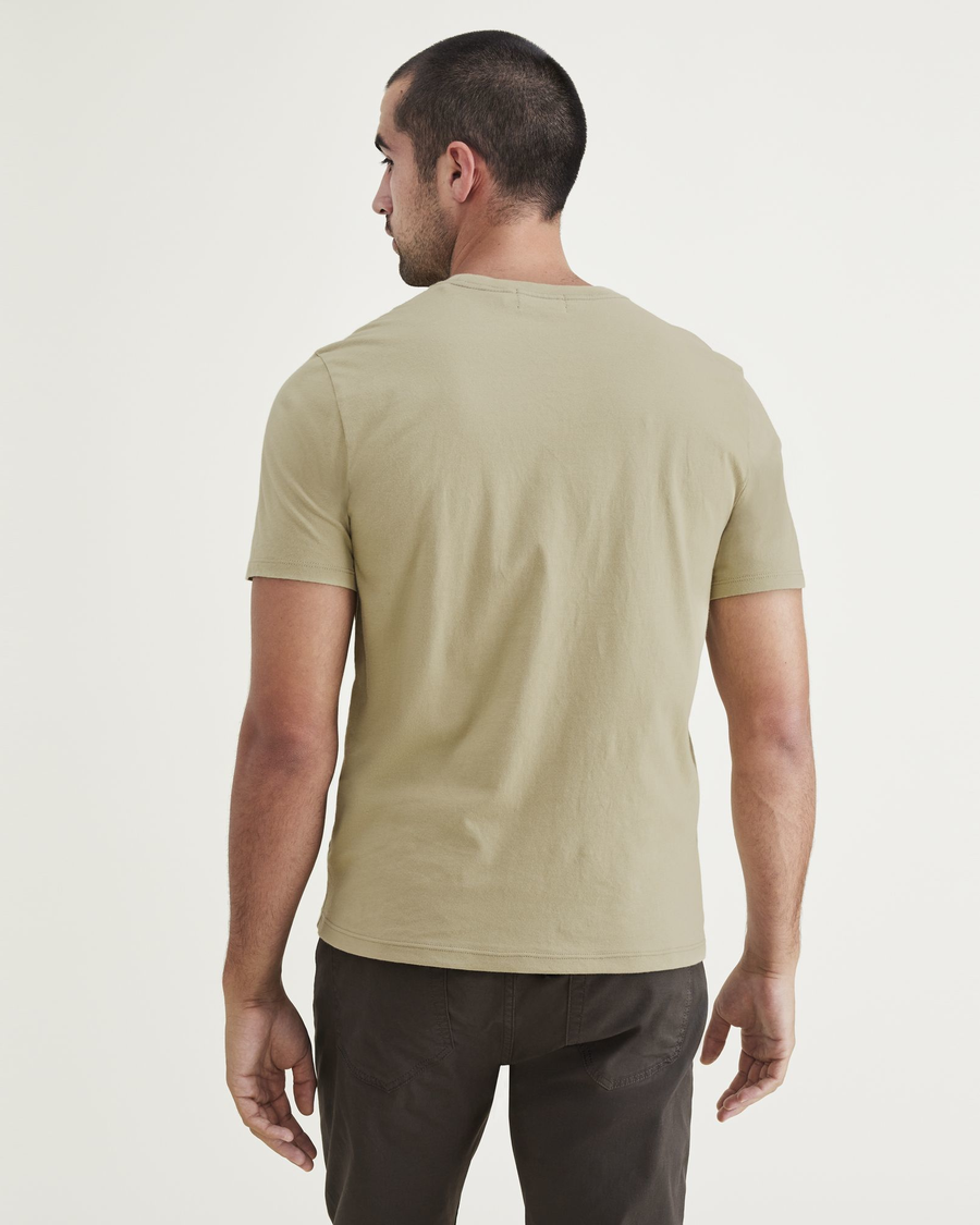 Back view of model wearing Desert Dust Script Graphic Tee, Slim Fit.