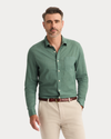 View of model wearing Duck Green Ultimate Shirt, Regular Fit.