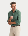 View of model wearing Duck Green Ultimate Shirt, Regular Fit.