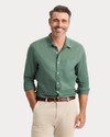 View of model wearing Duck Green Ultimate Shirt, Regular Fit.
