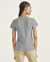 Back view of model wearing Heather Grey Favorite Tee Shirt, Slim Fit.