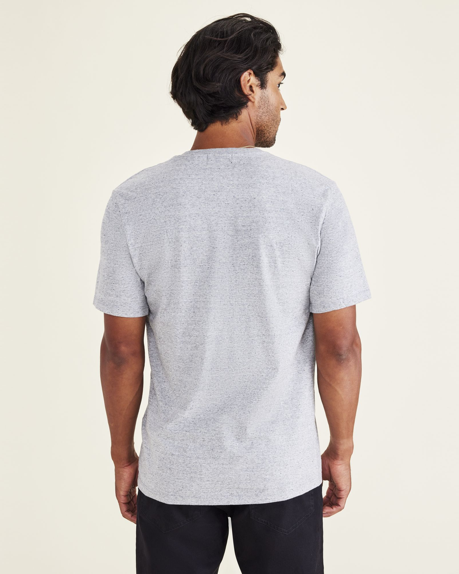 Back view of model wearing Heather Grey + Wings & Anchor Wings & Anchor Graphic Tee, Slim Fit.