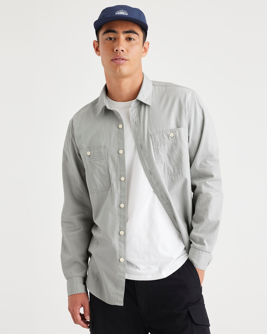 Front view of model wearing High Rise 2 Pocket Workshirt, Regular Fit.