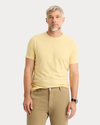 View of model wearing Italian Straw Crewneck Tee, Slim Fit.