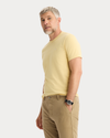 View of model wearing Italian Straw Crewneck Tee, Slim Fit.