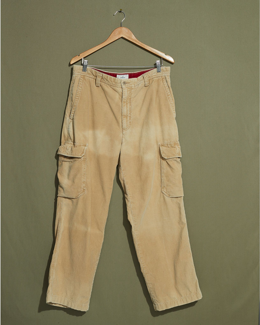 Front view of model wearing Khaki Microcord Cargo Pants - 34 x 29.