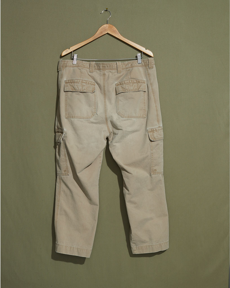 Back view of model wearing Khaki Tan Cargo Pants - 36 x 26.