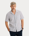 View of model wearing Lamartine Camp Collar Shirt, Regular Fit.