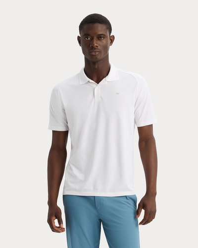 Front view of model wearing Lucent White Go Polo, Regular Fit.