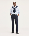 View of model wearing Lucent White Signature Stain Defender Shirt, Classic Fit.