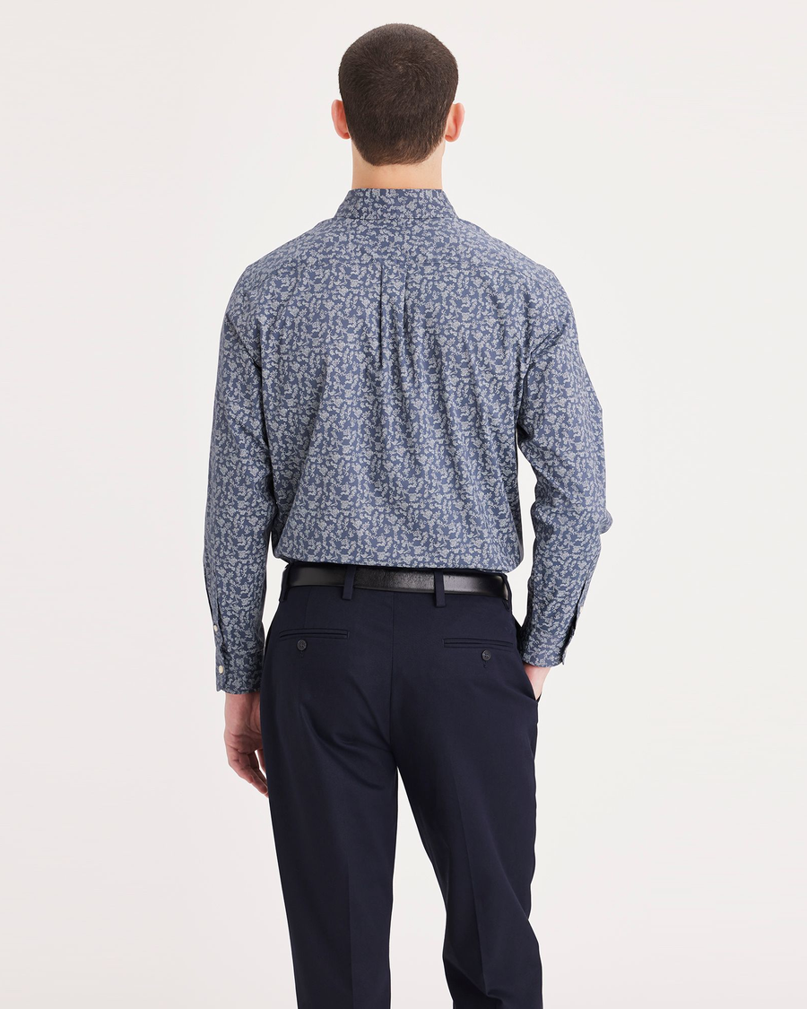 Back view of model wearing Meadow Signature Comfort Flex Shirt, Classic Fit.