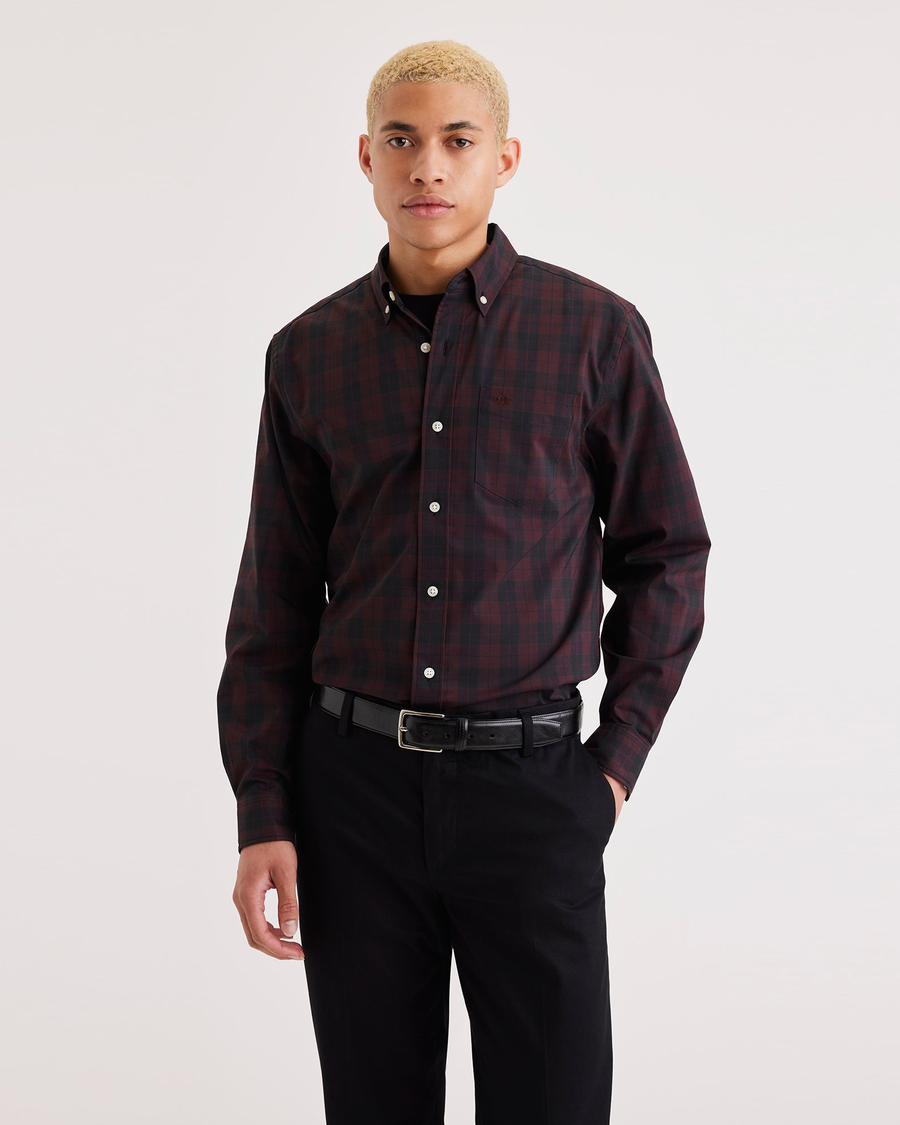 Front view of model wearing Meadow Signature Comfort Flex Shirt, Classic Fit.