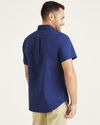 Back view of model wearing Medieval Blue Signature Comfort Flex Shirt, Classic Fit (Big and Tall).