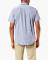 Back view of model wearing Medieval Blue Signature Comfort Flex Shirt, Classic Fit.