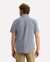View of model wearing Medieval Blue Signature Stain Defender Shirt, Classic Fit.